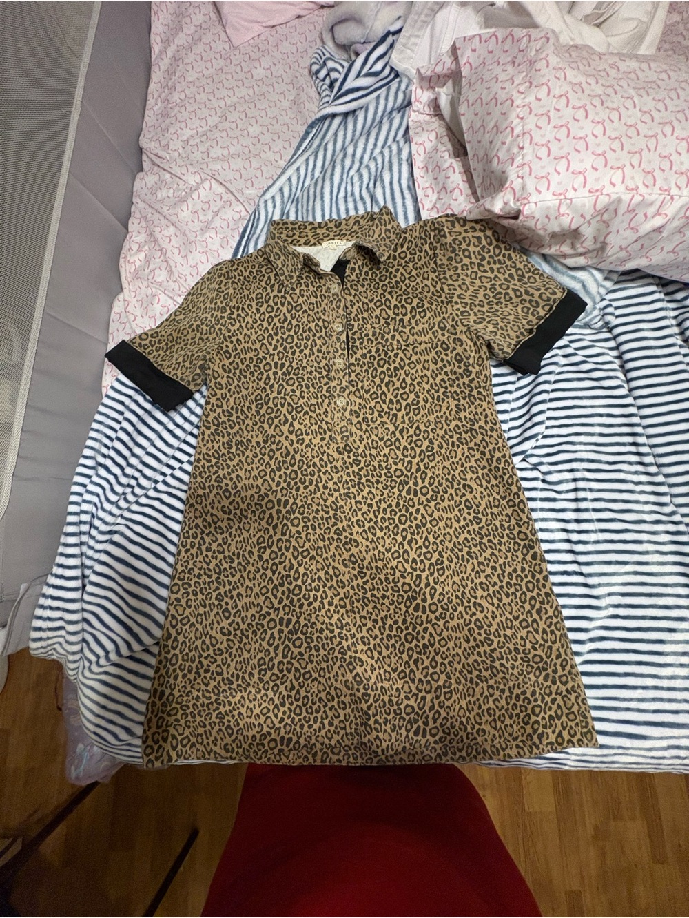 JODIFL Leopard Print Polo Dress in Brown with Black Trim
